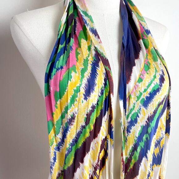 Long Rectangle Silk Scarf Tie Dye Festival Boho Abstract Artsy Colorful - Picture 5 of 5